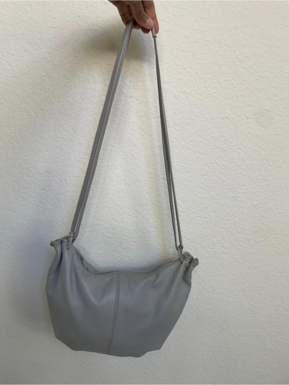 Soft Crescent Leather Hobo Bag in Light Gray